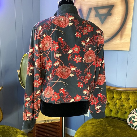 Vintage 90s Notations Silk Floral Zip Up Jacket Size M - Picture 5 of 7